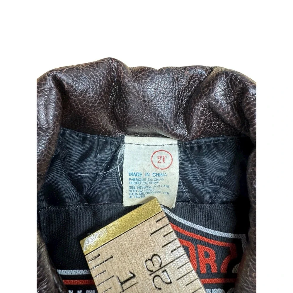 VINTAGE 90's HARLEY DAVIDSON‎ BROWN EMBROIDERED BIKER JACKET Toddler Sz 2T